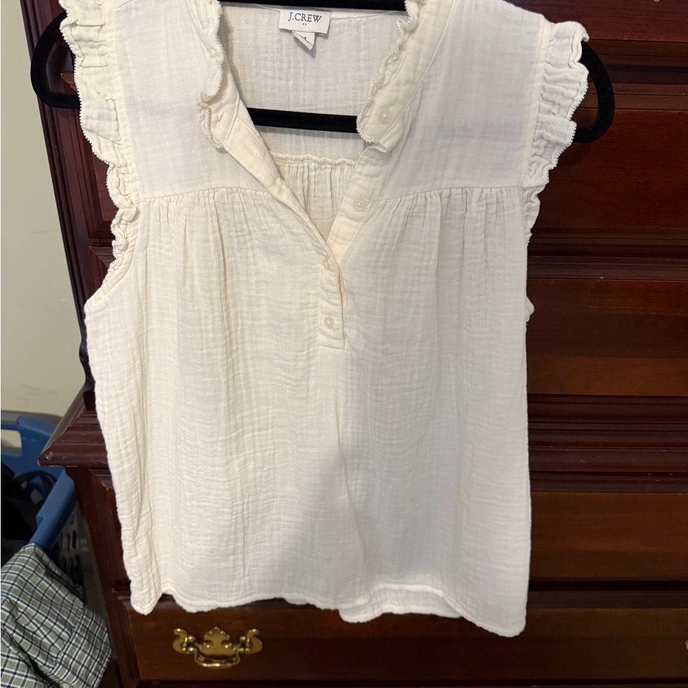 J. Crew Cream Sleeveless Ruffled Blouse